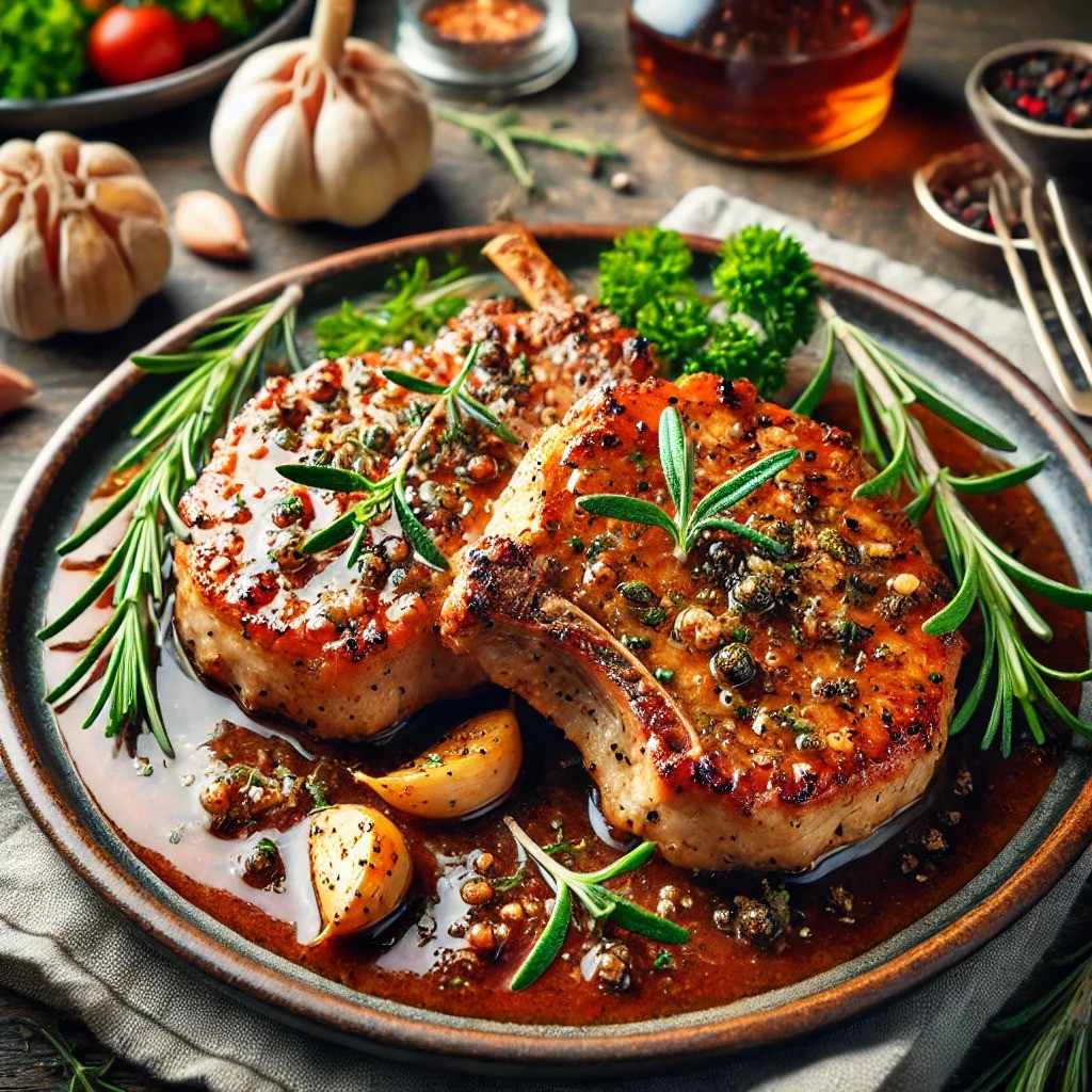 Juicy Garlic-Herb Pork Chops with Pan Sauce Recipe